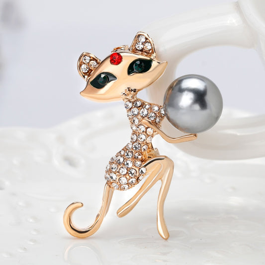 Lively Pride Cat Brooch for Party Shell Metal Crown Blue Crystal Enamel Pin Black Animal Brooch for Women Jewelry Accessories