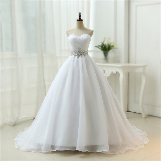 White Vestido De Noiva  Design A line Perfect Belt Robe De Mariage Strapless Lace Up Wedding Dresses
