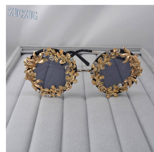 Super Luxury Baroque Sunglasses Women Metal Flower Vintage Eyewear Brand Design Sun Glasses Outdoors Casual Fashion Accessories