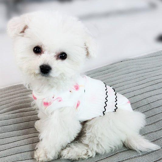 Hot Spring Pet Summer Clothes for Dogs Puppy Cartoon Printing Lace Cute Pet Vest Tshirt for Cat Small Dogs S-XXL