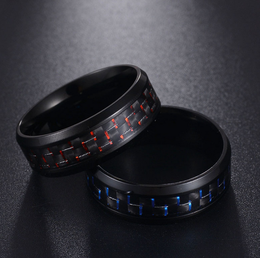 Titanium Steel Black Carbon Fiber Mens Cool Rings Fashion Red Blue Ring Anel Masculino Jewelry